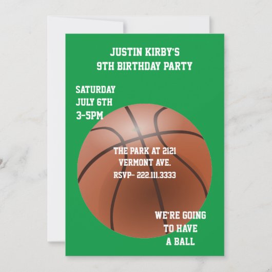 Basketball Birthday Party Invitation Kaart (Voorkant)