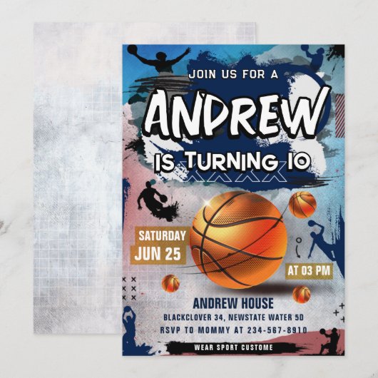Basketball Birthday Party Invitation Kaart (Voorkant / Achterkant)
