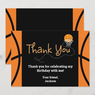 Basketball Birthday Party Typografie Bedankt Kaart