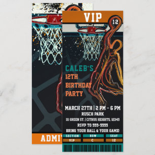 Basketball Birthday Party VIP Ball Game Ticket Kaart