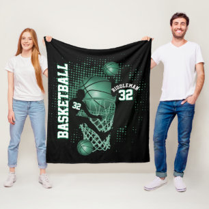 Basketball - Black en Green - DIY-tekst Fleece Deken