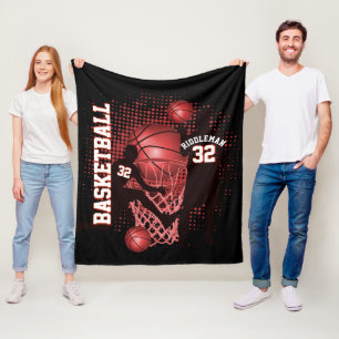 Basketball - Black en Red - DIY-tekst Fleece Deken