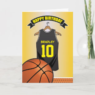 Basketball Black Yellow Jersey Birthday Kaart