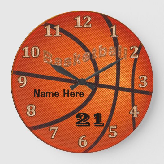 Basketball Clocks met naam en Jersey NUMBER Grote Klok (Voorkant)