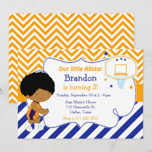 Basketball Cute African American Birthday Party Kaart