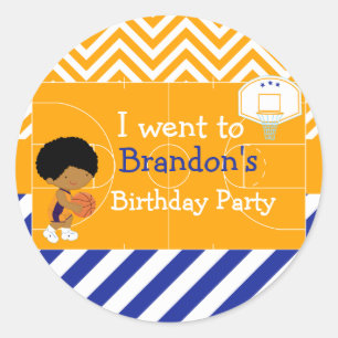 Basketball Cute African American Boy 'I went' Ronde Sticker