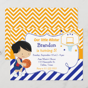 Basketball Cute Black Hair Boy Birthday Party Kaart