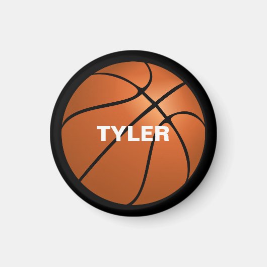Basketball, DIY-naam in wit, zwart Magneet (Voorkant)