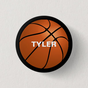 Basketball, DIY-naam in wit, zwart Ronde Button 3,2 Cm