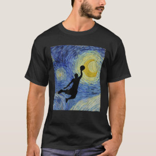 Basketball Dunk Van Gogh Sterrennacht kunst T-shirt