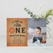 Basketball First Birthday Foto Kaart (Staand voorkant)