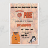 Basketball First Birthday Invitation | All Star Kaart (Voorkant)