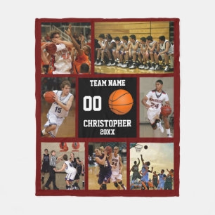 Basketball fotocollage Red Wine Fleece Deken