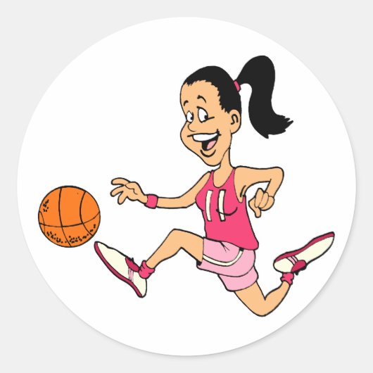 Basketball Girl Ronde Sticker (Voorkant)