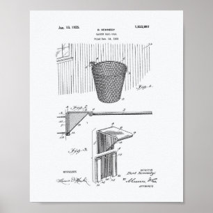 Basketball Goal 1925 Patent Art White Paper Poster