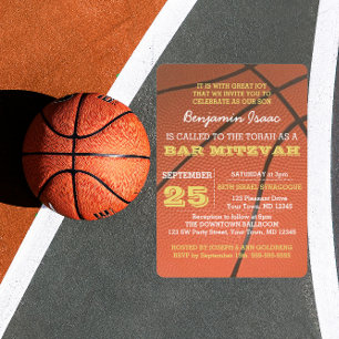Basketball Gold Bar Mitzvah Invitation