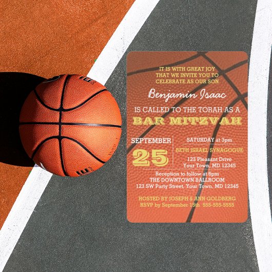 Basketball Gold Bar Mitzvah Invitation