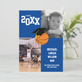 Basketball Graduation Sports Faire-part bleue (Debout devant)