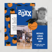 Basketball Graduation Sports Faire-part bleue (Devant / Derrière)