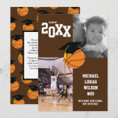 Basketball Graduation Sports Faire-part Brown (Devant / Derrière)