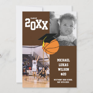 Basketball Graduation Sports Faire-part Brown