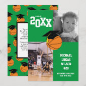 Basketball Graduation Sports Green Faire-part (Devant / Derrière)