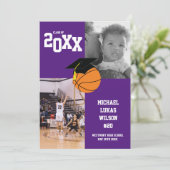 Basketball Graduation Sports Purple Faire-part (Debout devant)