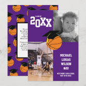 Basketball Graduation Sports Purple Faire-part (Devant / Derrière)