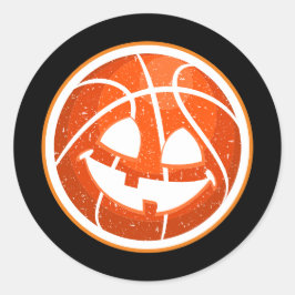 Basketball Halloween Pumpkin Sinaasappel op zwart Ronde Sticker