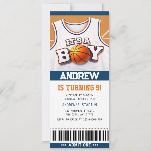 Basketball Hoopla Birthday Bash Ticket Invitations (Devant)