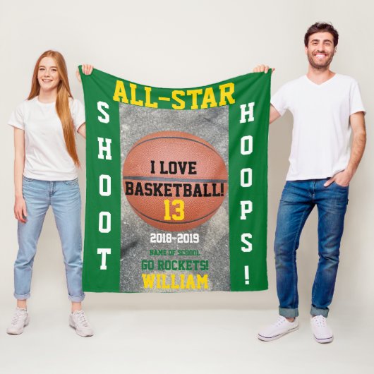 Basketball Hoops Green Team Jaar Fleece Deken (In situ)