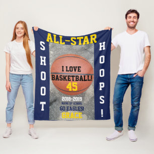 Basketball Hoops Navy Blue Team Jaar Fleece Deken