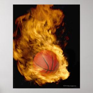 Basketball in brand (digitaal samengesteld) poster