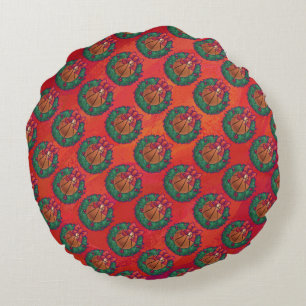 Basketball in Holly Wreater Pattern op Red Rond Kussen