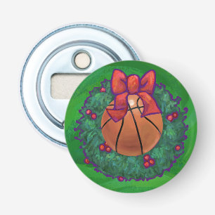 Basketball in kerstmis Wreath Button Flesopener