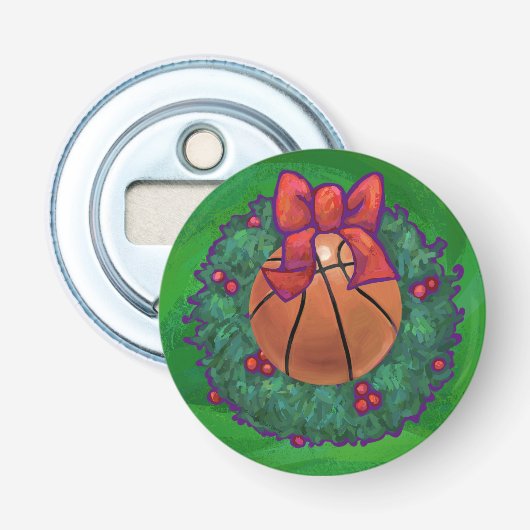 Basketball in kerstmis Wreath Button Flesopener (Voorkant)
