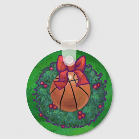 Basketball in kerstmis Wreath Sleutelhanger (Voorkant)