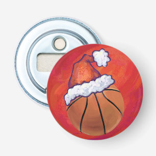 Basketball in Santa Hat Button Flesopener