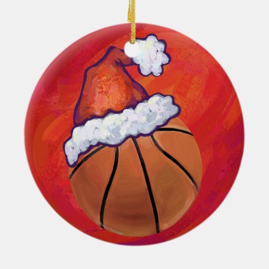 Basketball in Santa Hat Keramisch Ornament (Achterkant)