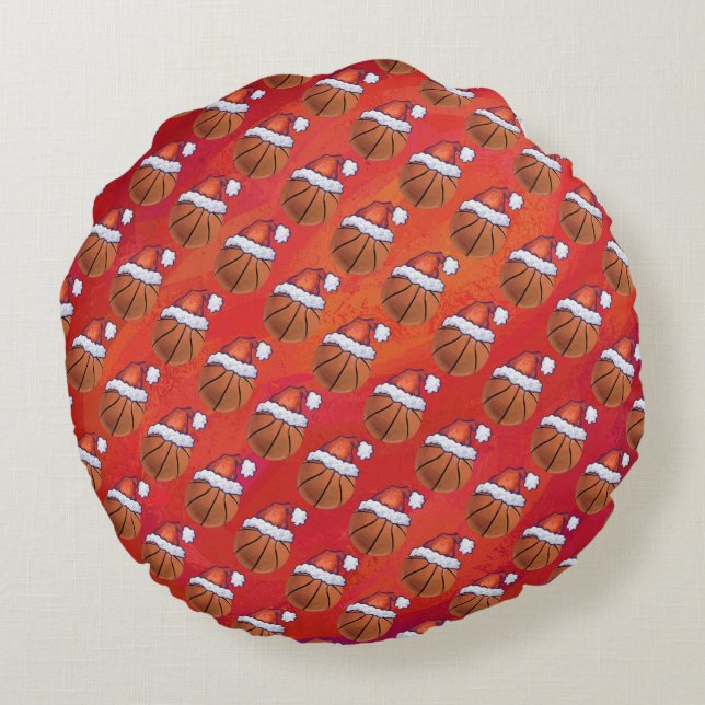 Basketball in Santa Hat Pattern Rond Kussen (Achterkant)