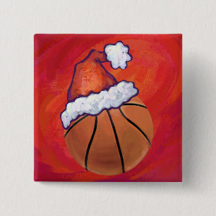 Basketball in Santa Hat Vierkante Button 5,1 Cm