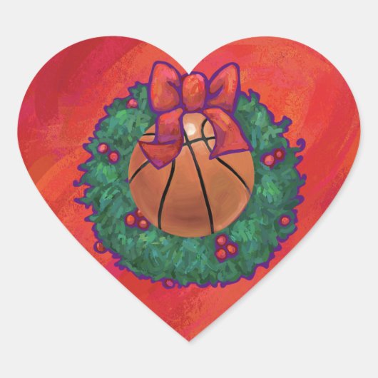 Basketball Inside Kerstmis Hart Sticker (Voorkant)