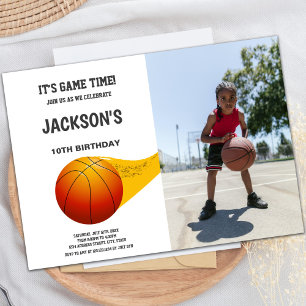 Basketball Invitation oranje line met foto Kaart