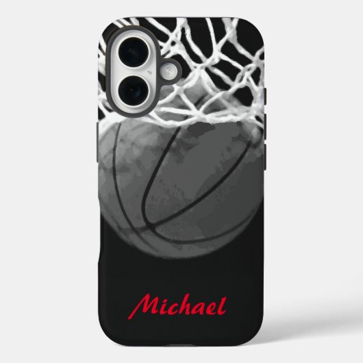 Basketball Jouw naam Black White Red Case-Mate iPhone Case (Achterkant)