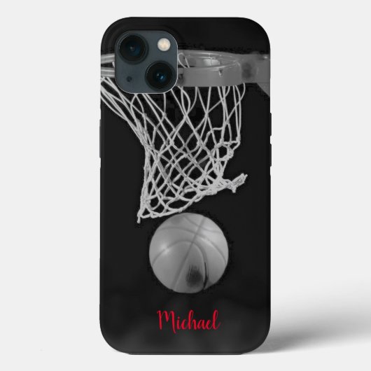 Basketball Jouw naam Black White Red Case-Mate iPhone Case (Achterkant)