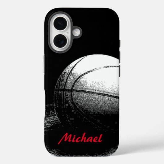 Basketball Jouw naam Black White Red Case-Mate iPhone Case (Achterkant)