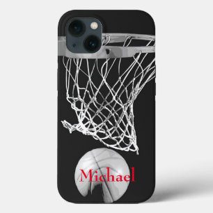 Basketball Jouw naam Black White Red iPhone 13 Hoesje