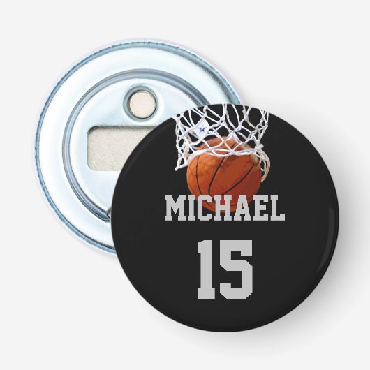 Basketball Jouw naam Button Flesopener (Voorkant)