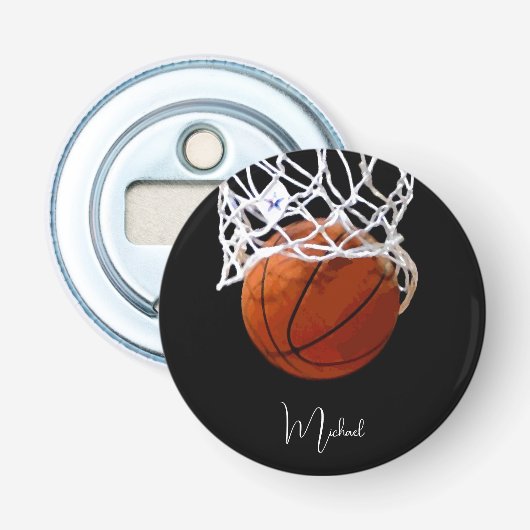 Basketball Jouw naam Button Flesopener (Voorkant)