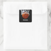 Basketball Jouw naam Vierkante Sticker (Tas)